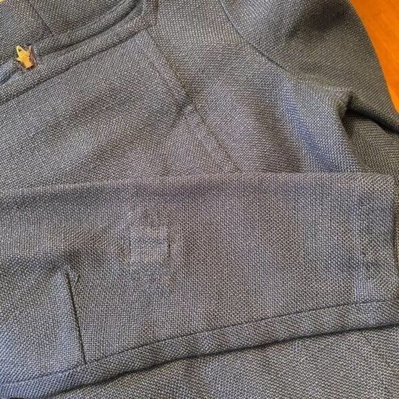 60s Vintage Classic Dark Blue Square Neck Burlap Shift Dress with Pockets Size M - Picture 6 of 7